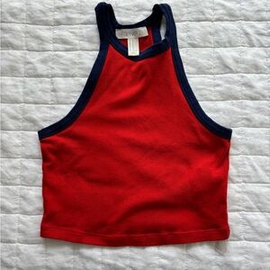 2010s forever 21 mock neck racerback tank - red/navy medium